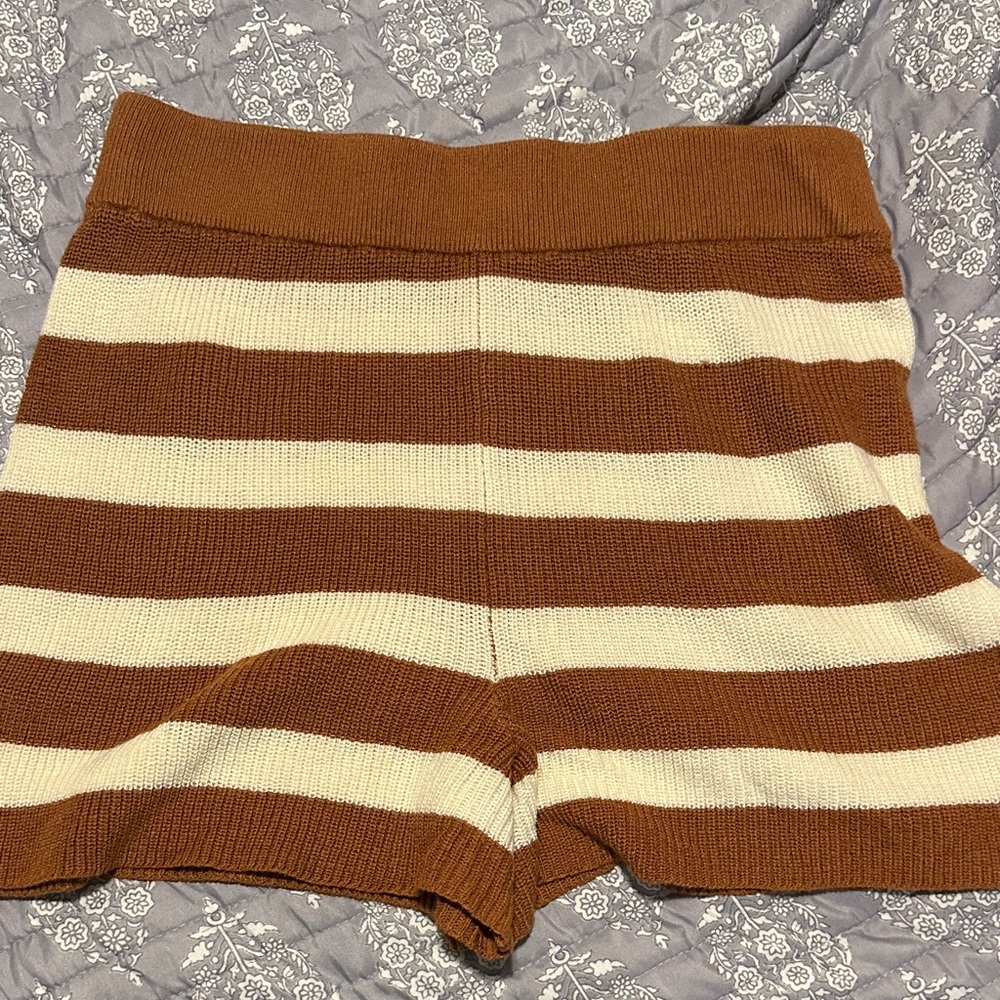 By Together High Waist Brown and Cream Striped Shorts